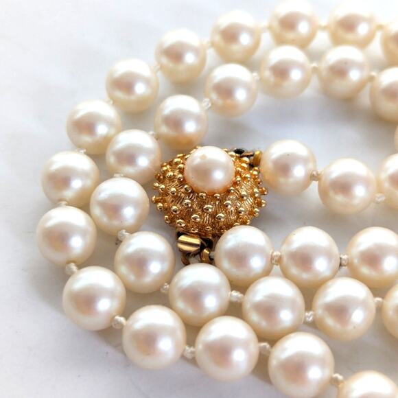 Vintage Retro Faux Pearl Gold Tone Ornate Box Clasp Choker Style Necklace - Picture 5 of 5
